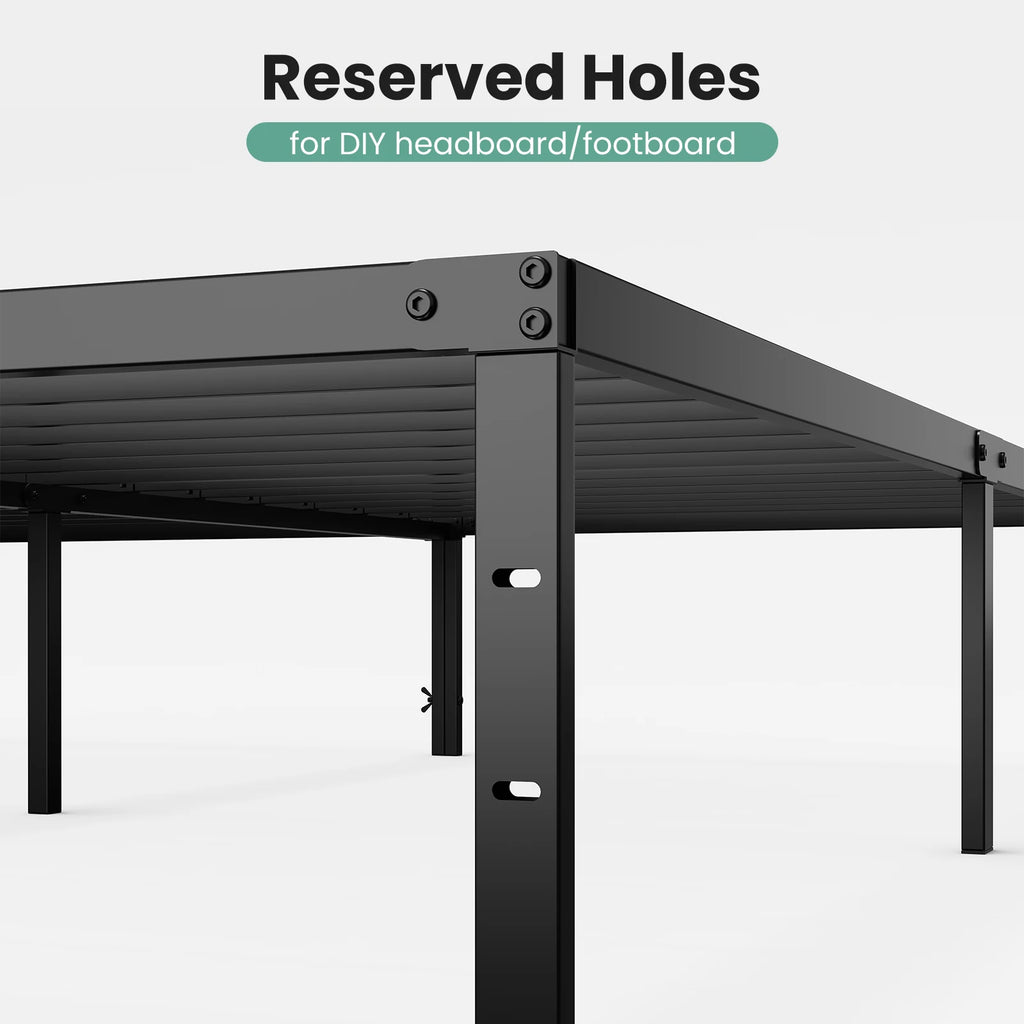Close view of the frame corner with a label for the reserved headboard holes