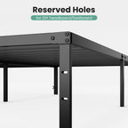 Close view of the frame corner with a label for the reserved headboard holes