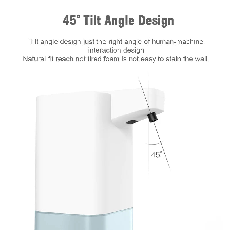 Diagram explaining the 45 degree tilted nozzle on the soap pump
