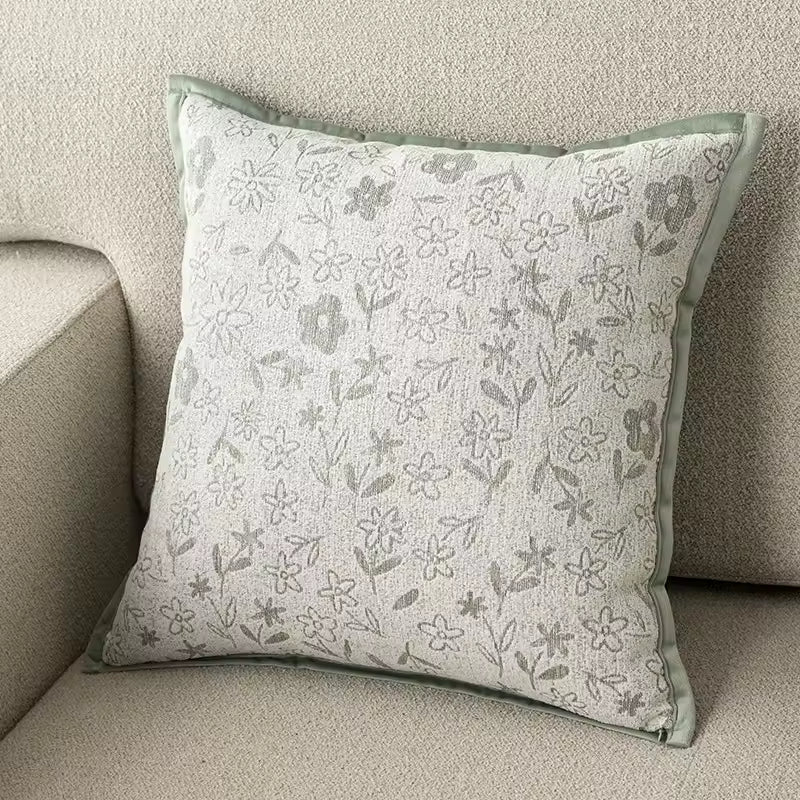 Sage Green Chenille Throw Pillow Cover, Woven Jacquard Cushion Case with Leaf and Floral Designs, 40 x 40 to 50 x 50 cm / 15.7 to 19.7 in