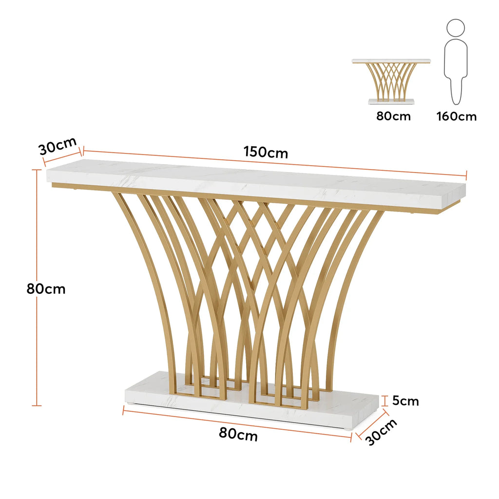 Dimension diagram of the console with a white top showing height and base width