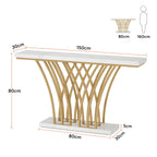 Dimension diagram of the console with a white top showing height and base width