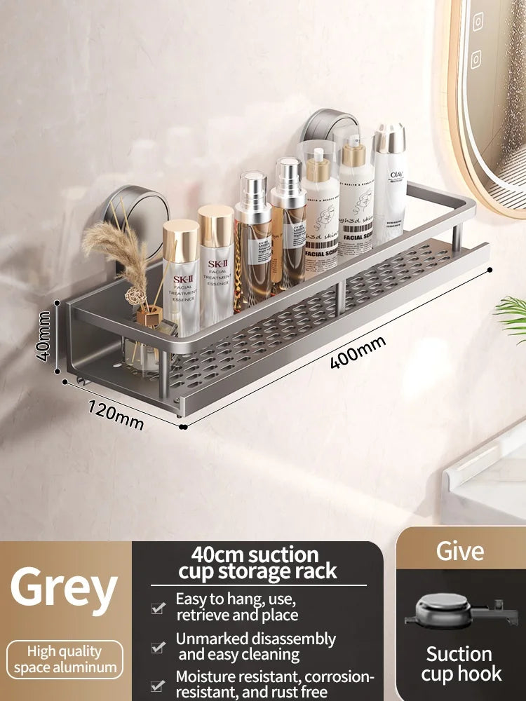 Product board for the 40 cm / 15.7 in gray shelf listing its easy fixing points