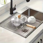 Roll Up Dish Drying Rack, 304 Stainless Steel Over Sink Drainer with Silicone Edges, Foldable Kitchen Sink Mat, Three Sizes