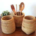 Rattan Storage Basket for Silverware and Chopsticks, Woven Vine Utensil Holder 10 cm / 3.9 in Tall, Kitchen Counter and Dining Table Caddy