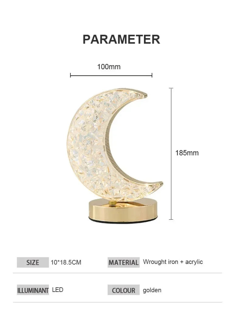 Parameter panel giving the moon lamp as 10 x 18.5 cm / 3.9 x 7.3 in on a gold base