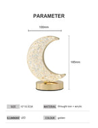Parameter panel giving the moon lamp as 10 x 18.5 cm / 3.9 x 7.3 in on a gold base