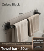 Product board for the black 50 cm / 19.7 in towel bar with a beige towel
