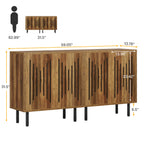 Dimension diagram of the sideboard with a figure beside it for scale