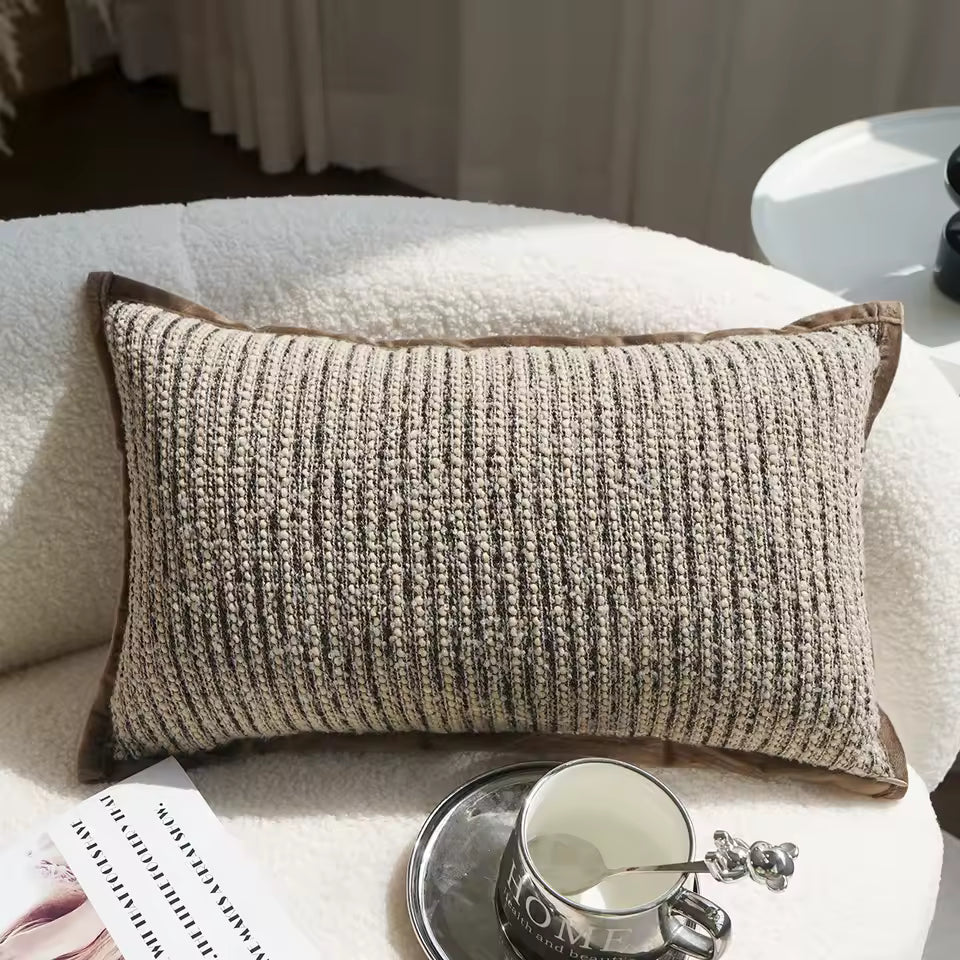 Textured Throw Pillow Cover, Woven Cushion Case in Brown, Gray and Chocolate, 45 x 45 cm / 17.7 in Square or 30 x 50 cm / 19.7 in Lumbar