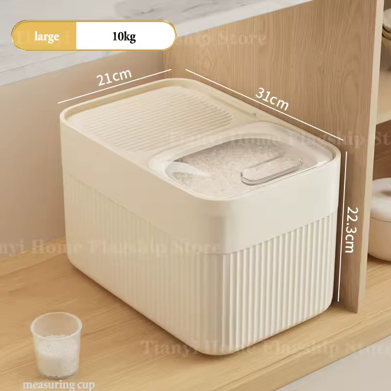 Airtight Rice Storage Container with Measuring Cup, Sealed Food Grade Bin for Rice, Flour, Cereal and Dry Pet Food, 5 to 15 kg / 11 to 33 lb