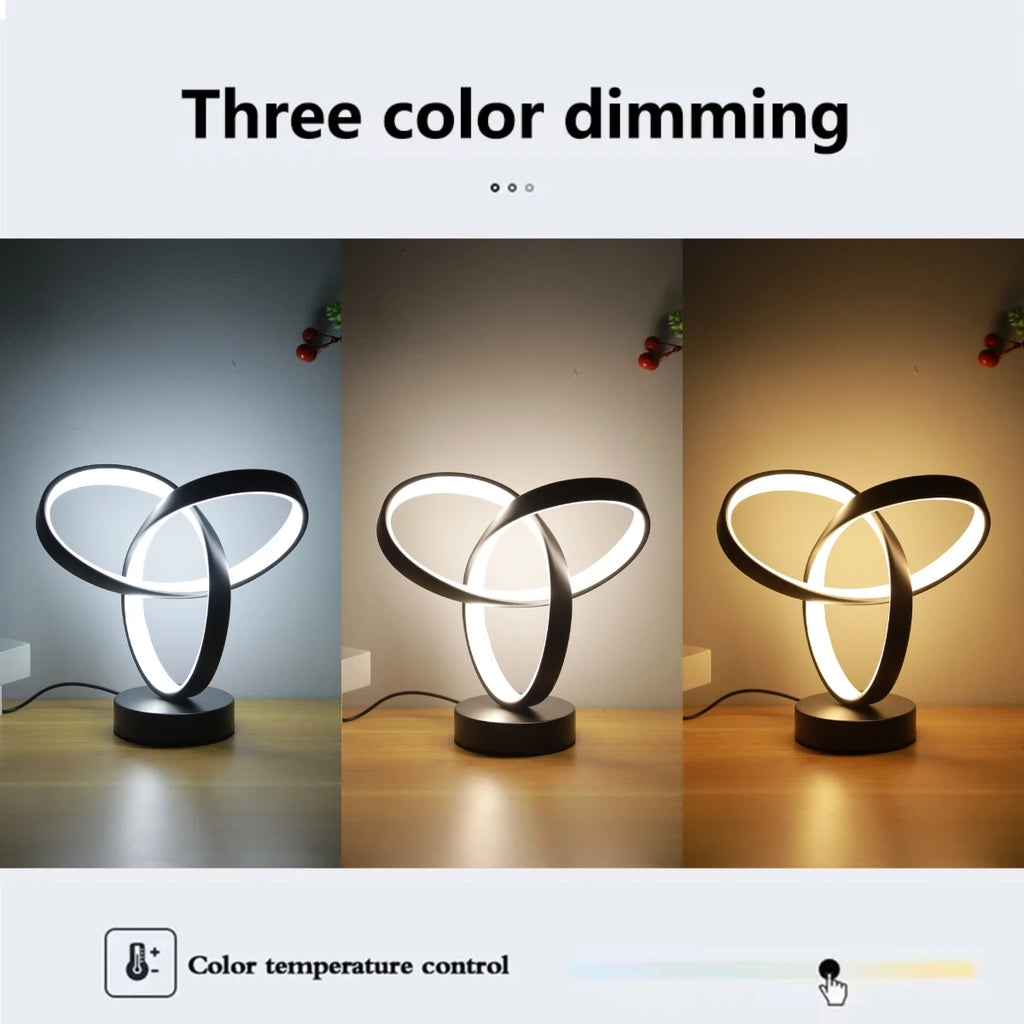Three panels comparing the cool, neutral and warm light settings of the knot lamp