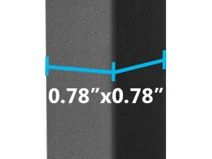 Close detail of the square steel upright with its thickness measured