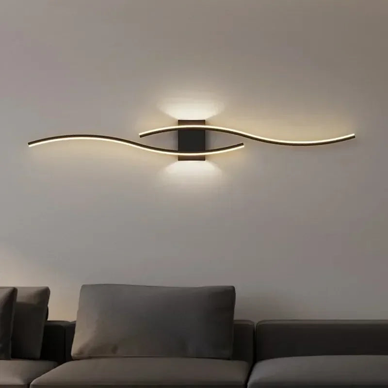 Curved LED Wall Sconce, 60 cm (23.6 in) / 80 cm (31.5 in) Wavy Metal Light Bar, Up and Down Glow, Modern Wall Light for Living Room