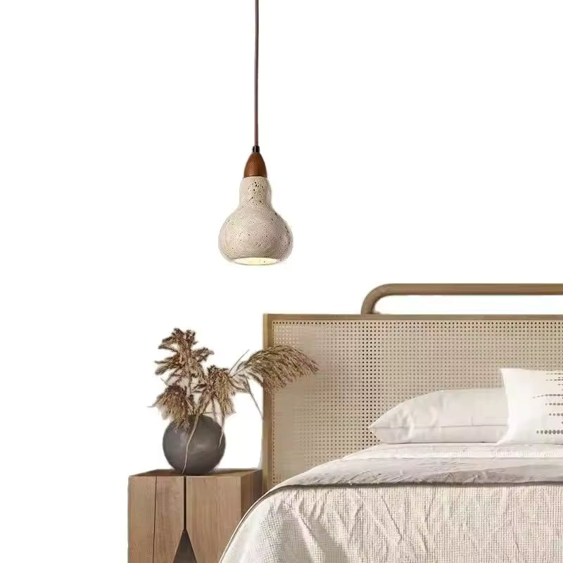 Travertine Stone Pendant Lamp, Carved Yellow Limestone Ceiling Light, 1.8 m / 5.9 ft Adjustable Cord, E27 Touch Switch, for Bedroom and Dining Tables