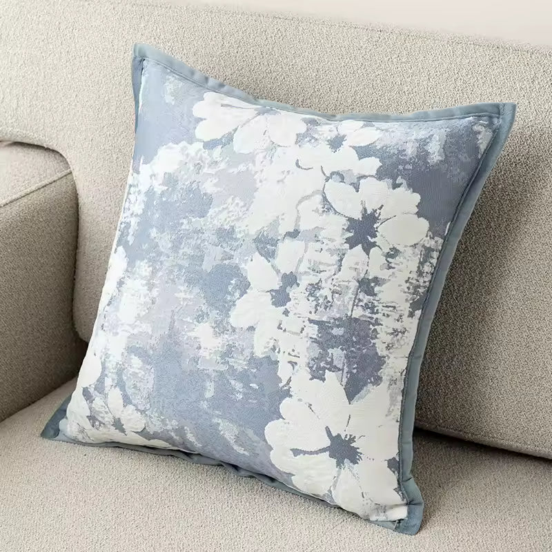 Gray and Blue Chenille Throw Pillow Cover, Woven Jacquard Cushion Case in Four Cool Toned Designs, 40 x 40 to 50 x 50 cm / 15.7 to 19.7 in