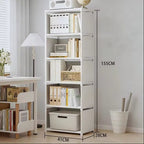 Size diagram of the five tier unit, 155 cm / 61 in tall, 41 cm / 16.1 in wide and 28 cm / 11 in deep