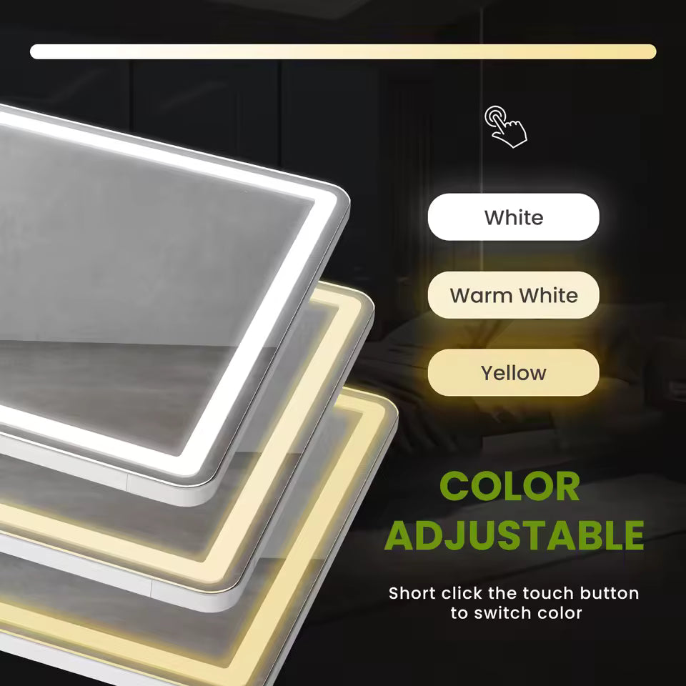 LED Full Length Mirror, 64 by 21 in / 163 by 53 cm Lighted Dressing Glass with Three Light Colors and Touch Dimming, Bedroom and Hallway