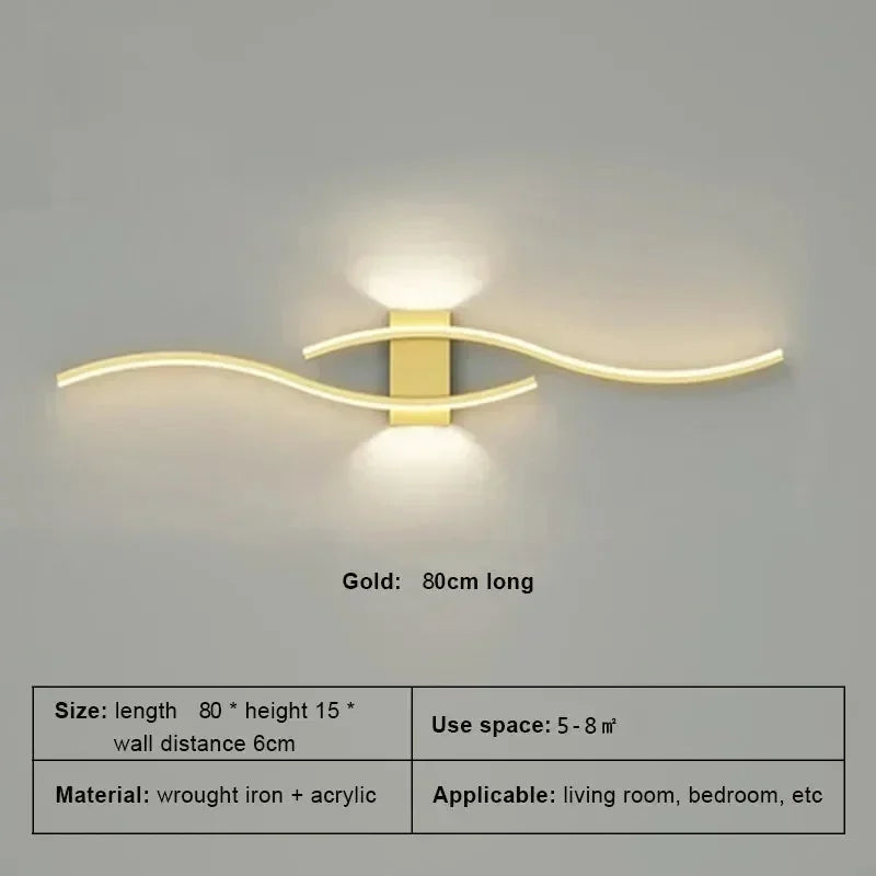 Curved LED Wall Sconce, 60 cm (23.6 in) / 80 cm (31.5 in) Wavy Metal Light Bar, Up and Down Glow, Modern Wall Light for Living Room