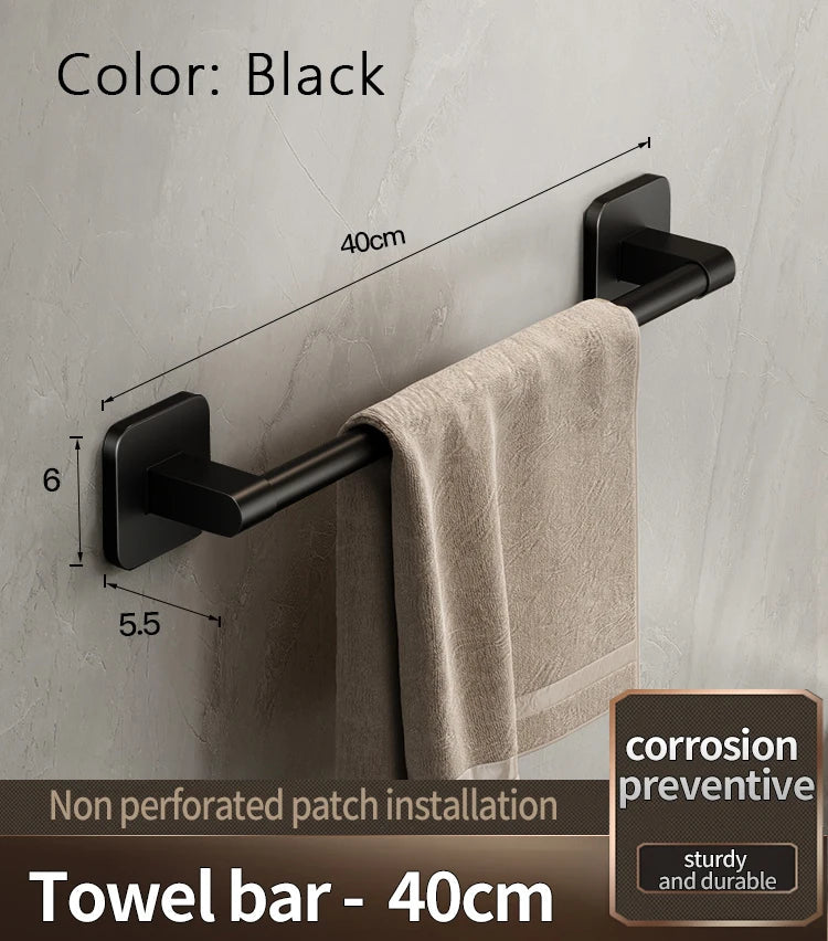 Product board for the black 40 cm / 15.7 in towel bar with its depth marked