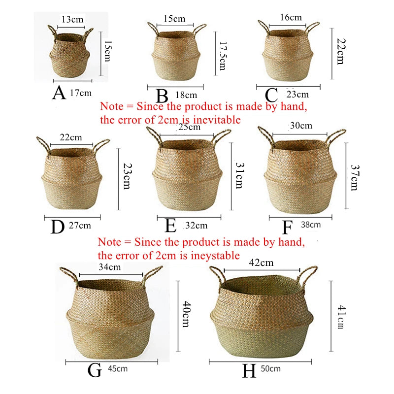 Size chart giving the width and height of every belly basket size