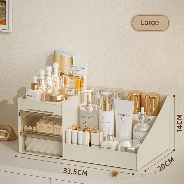 Large size organizer on a plain background with width, depth and height labeled