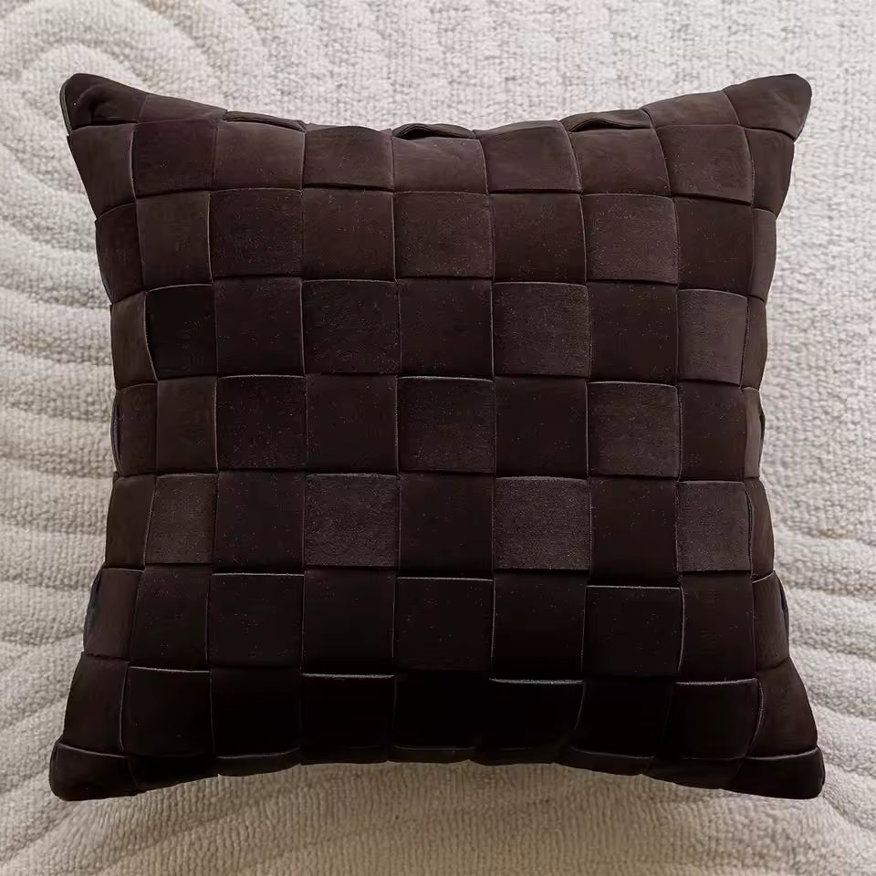 Patterned Throw Pillow Cover, Woven Checkered, Foliage and Leopard Cushion Cases for Sofa and Bed, 45 x 45 cm / 17.7 x 17.7 in
