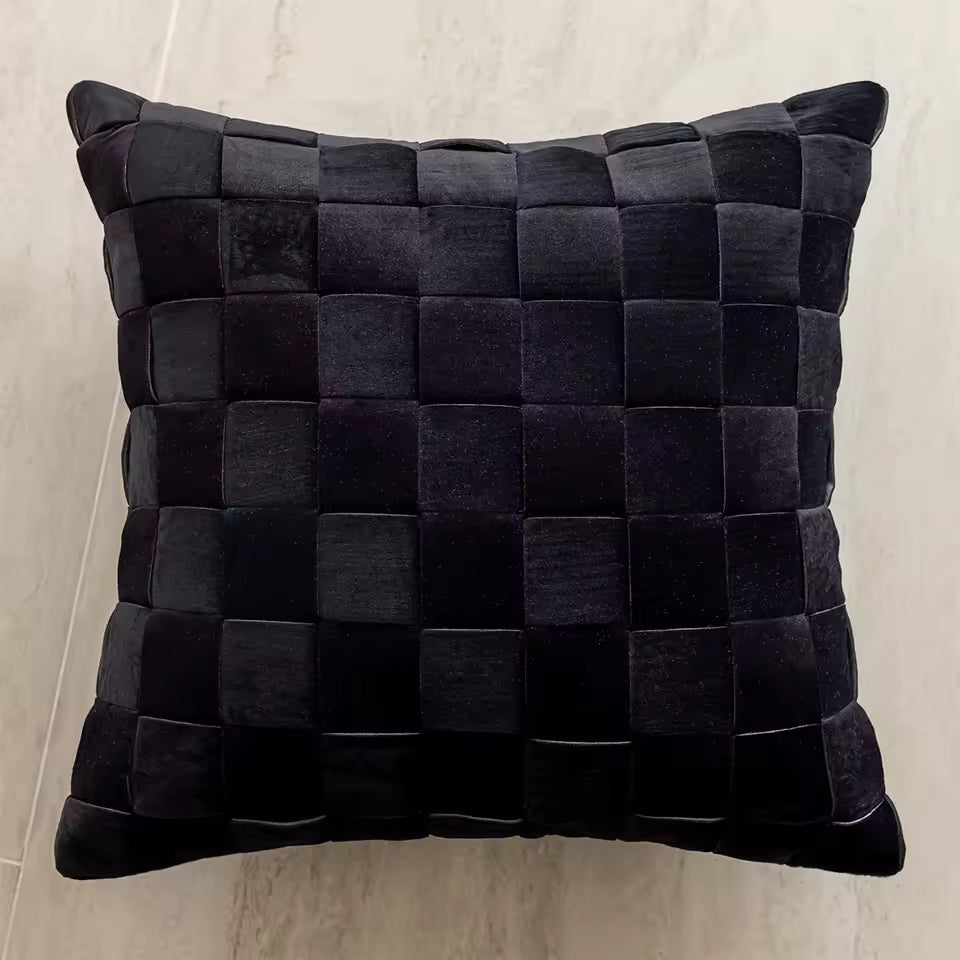 Patterned Throw Pillow Cover, Woven Checkered, Foliage and Leopard Cushion Cases for Sofa and Bed, 45 x 45 cm / 17.7 x 17.7 in