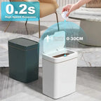 Response time panel with a hand dropping trash and a sensing range callout
