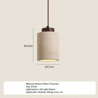 Specification card for the stone pendant with its shade size and material notes