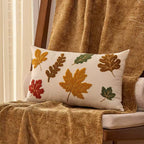Maple Leaf Throw Pillow Cover, Tufted Velvet Autumn Cushion Case, Fall Leaves and Wreath Designs, 45 x 45 cm / 17.7 in or 30 x 50 cm / 19.7 in