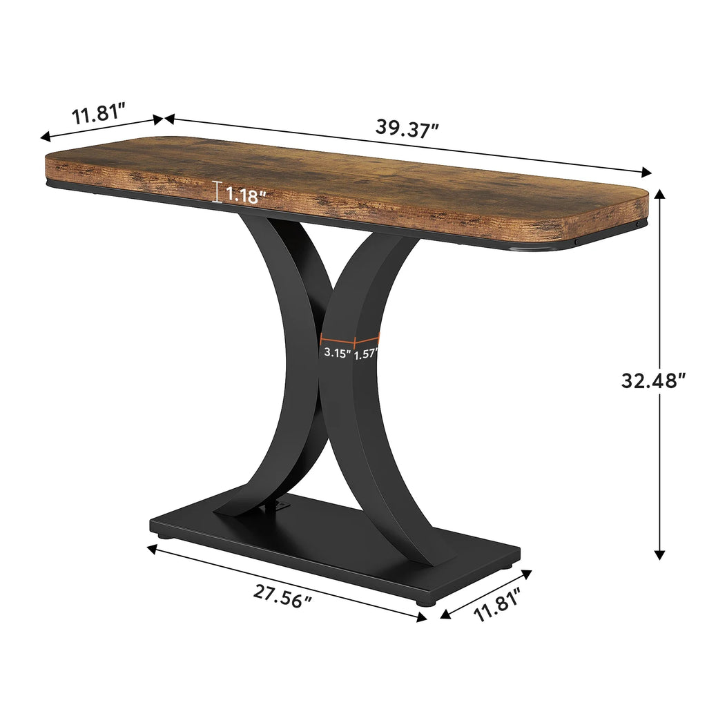 Dimension diagram of the console table with the sizes marked in inches