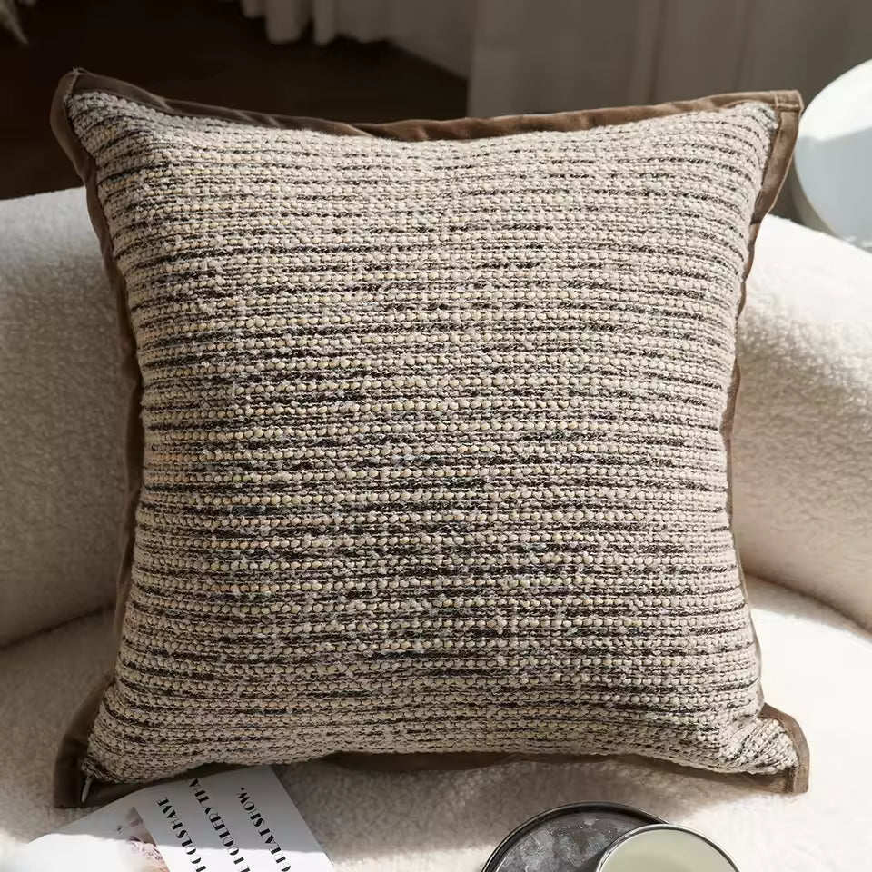 Textured Throw Pillow Cover, Woven Cushion Case in Brown, Gray and Chocolate, 45 x 45 cm / 17.7 in Square or 30 x 50 cm / 19.7 in Lumbar