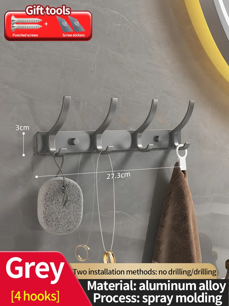 Product board for the gray four hook rail listing its aluminum alloy build