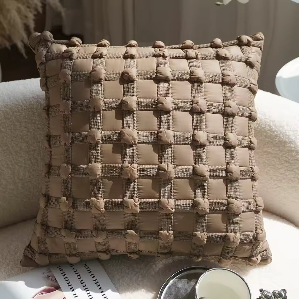 Textured Throw Pillow Cover, Woven Cushion Case in Brown, Gray and Chocolate, 45 x 45 cm / 17.7 in Square or 30 x 50 cm / 19.7 in Lumbar
