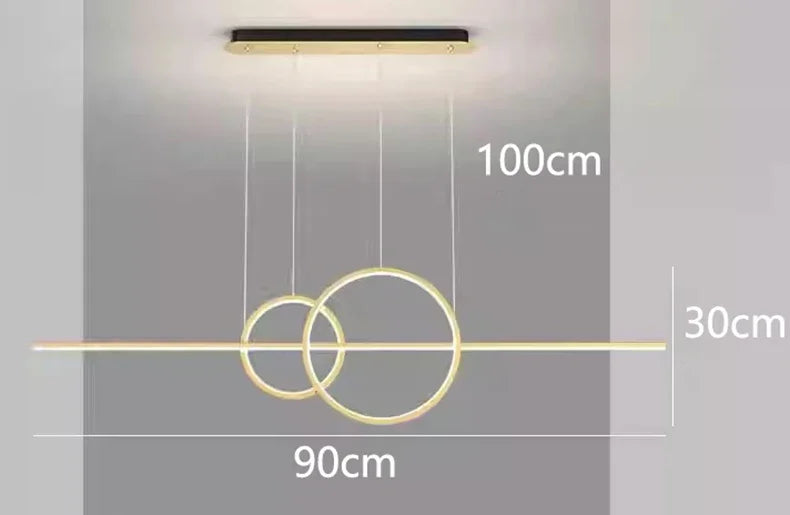 Dimension drawing of the ring bar pendant with width and drop marked