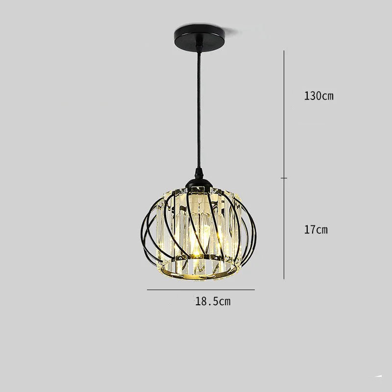 Spec drawing of the hanging crystal cage lamp with a 130 cm / 51 in adjustable cord