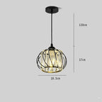 Spec drawing of the hanging crystal cage lamp with a 130 cm / 51 in adjustable cord