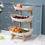 Size chart giving the height, width and plate depth of the tiered serving stand