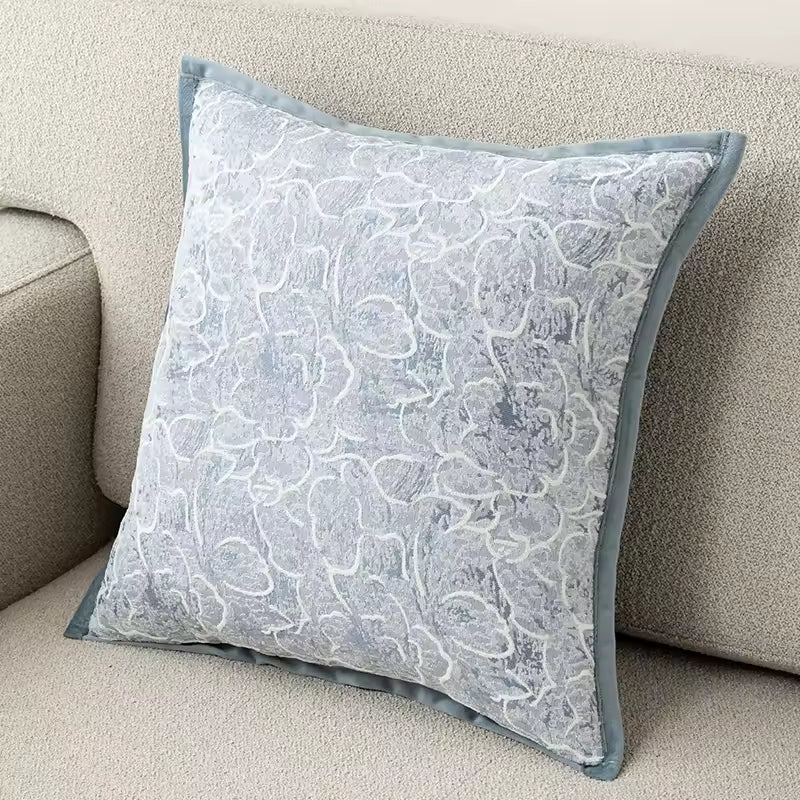 Gray and Blue Chenille Throw Pillow Cover, Woven Jacquard Cushion Case in Four Cool Toned Designs, 40 x 40 to 50 x 50 cm / 15.7 to 19.7 in