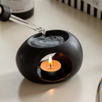Ceramic Oil Warmer and Wax Melt Burner, Tealight Heated Pebble 10.5 cm / 4.1 in Long, Matte Black or Speckled White, Bedroom and Bathroom