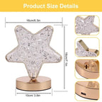 Size details for the star lamp, 16 cm / 6.3 in wide and 18 cm / 7.1 in tall