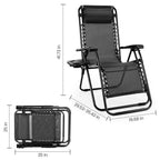 Size diagram of the recliner open and folded flat with height, width and depth callouts