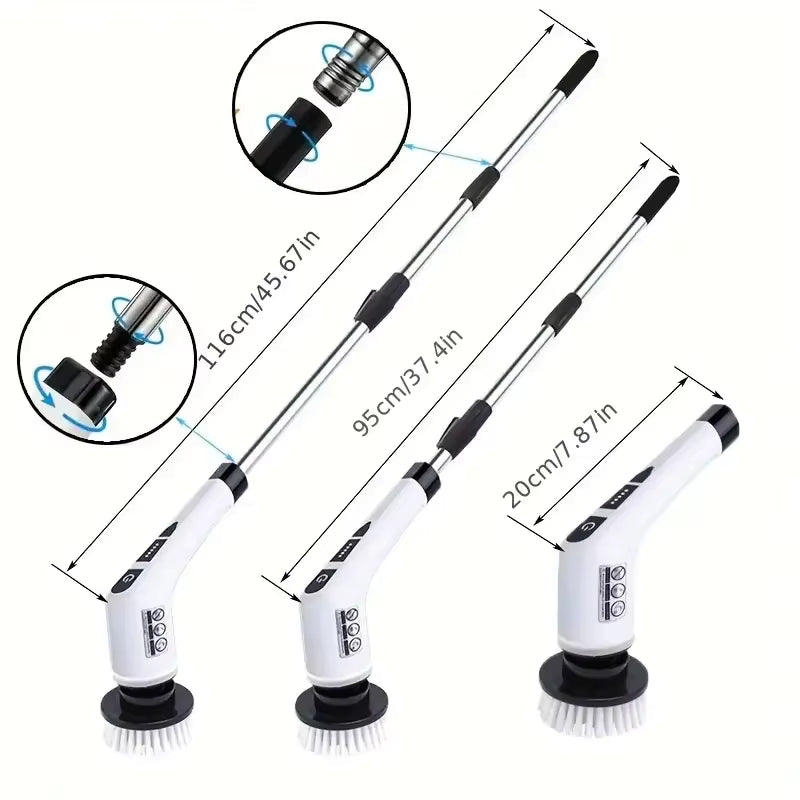 Cordless Electric Spin Scrubber, Rotating Power Cleaning Brush with 7 Heads and Adjustable Extension Handle for Bathroom, Kitchen and Tile
