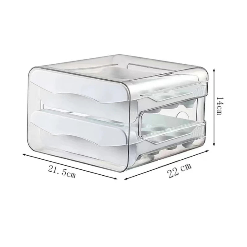 Line drawing of the two tier egg box with its width, depth and height marked