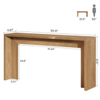 Dimension drawing of the waterfall console beside a scale figure in inches
