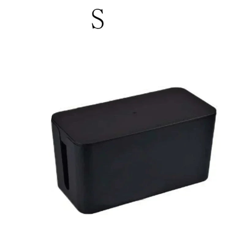 Size panel for the small black cable box shown against a white background