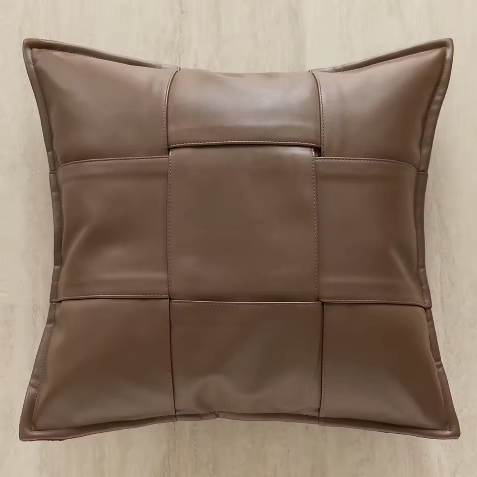 Faux Leather Throw Pillow Cover, Textured Woven Cushion Case in Brown or Black, 45 x 45 cm / 17.7 in Square or 30 x 50 cm / 19.7 in Lumbar
