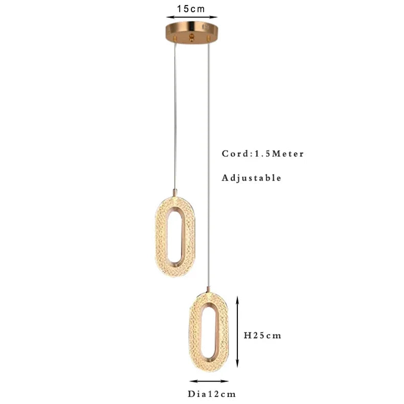 Size chart for the two ring version with canopy and drop marked