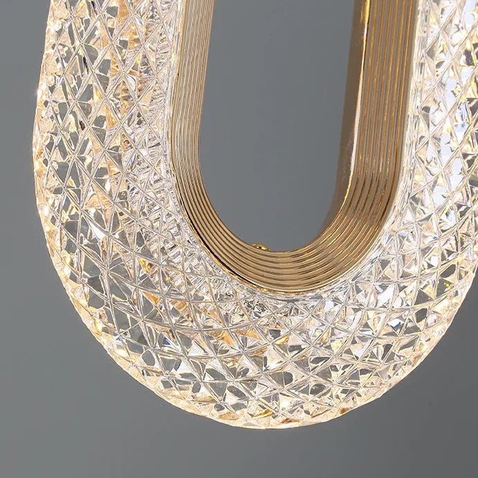 Macro view of the curved base of the ring packed with clear crystals